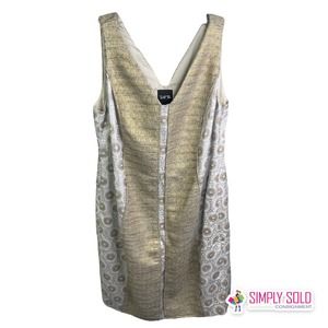 Isabel Toledo Womens Dress A-Line Sleeveless Gold Silver V-Neck Polka Dot 14 NWT